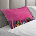 thumbnail image 2 of Mexican Quilted Pillowcover, View of Folkloric Serape Blanket Charro and Music Instruments Cultural Elements, Standard King Size Accent Pillow Cover Bedroom, 36" x 20", Fuchsia Purple, by Ambesonne, 2 of 2