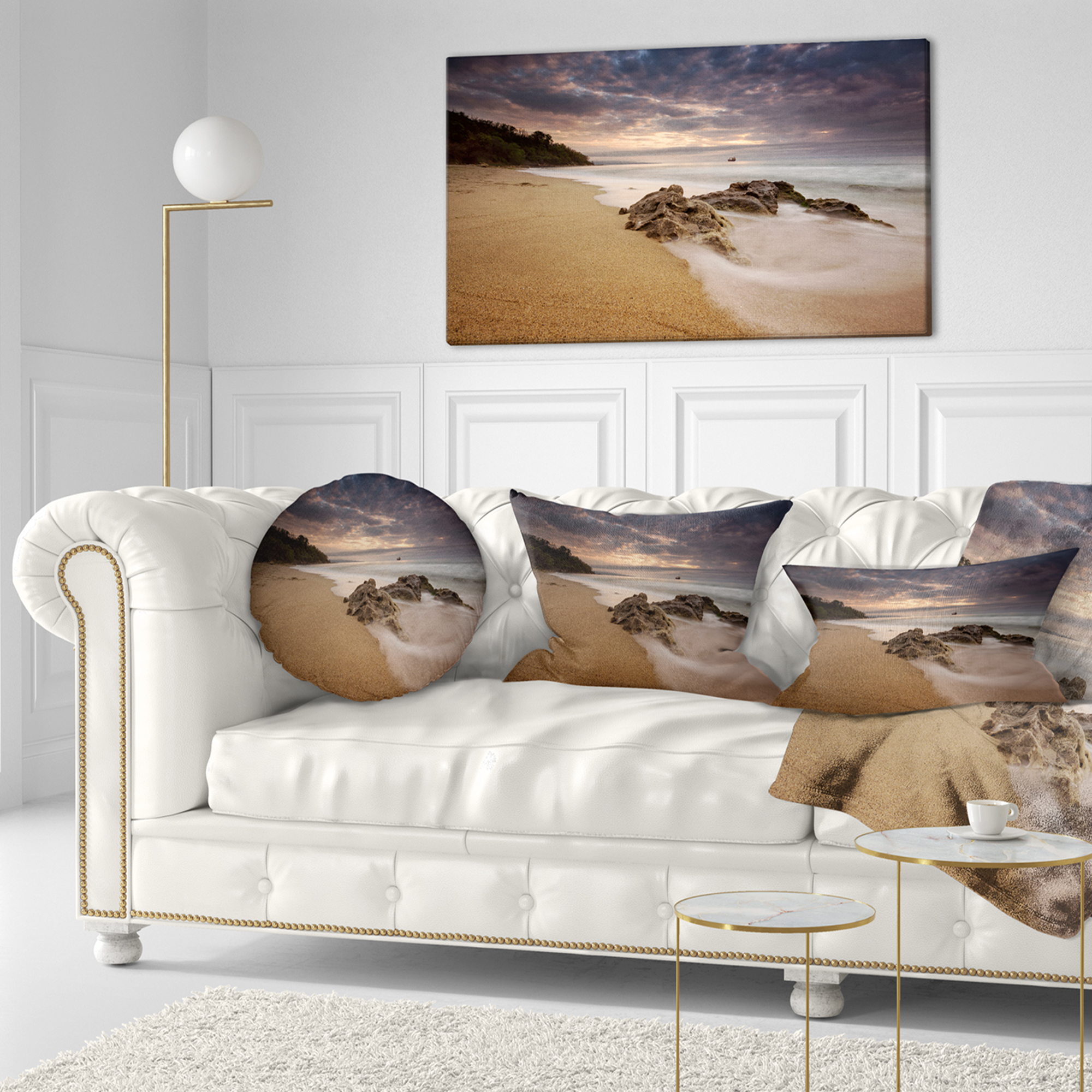 Designart Peaceful Seashore with White Waves - Beach Photo Throw Pillow - 12x20