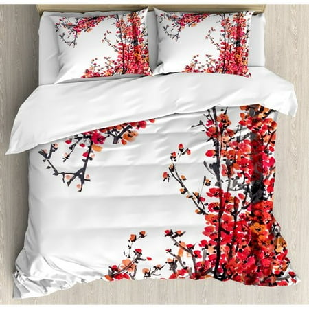 Ambesonne Traditional House Japanese Cherry Blossom Sakura Branch