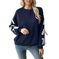 thumbnail image 2 of Long Sleeve with Bows Cute Sweatshirts for Women 2025 Fall Winter Casual Crewneck Sweatshirt Pullover Tops, 2 of 7