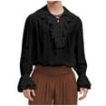 thumbnail image 5 of TIHLMK Casual Blouse Men Casual Fashion Pullover Long Sleeve Turndown Ruffled Renaissance Shirt Steampunk Trumpet Sleeve Top Black, 5 of 9