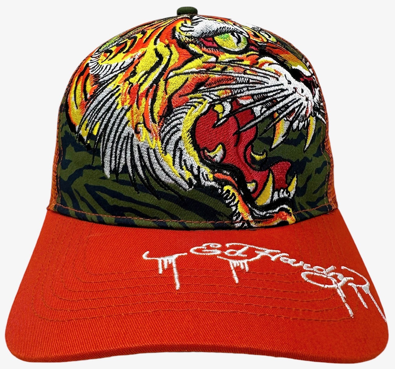 Ed Hardy Trucker Hat Embroidered Tattoo Battle Skull Cream  display picture 2