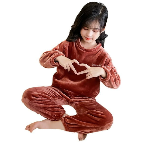 AOMPMSDX Boys' Girls' Flannel Clothes Set Sweatshirt Top And Pants Winter Warm Soft Fuzzy Homewear With Sweatpants Red 6 Years-7 Years