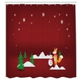 thumbnail image 2 of Ambesonne Fox Shower Curtain, Happy Animal with Snowman Art, 69"Wx70"L, Pale Maroon and Fern Green, 2 of 4