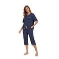 thumbnail image 3 of EA'S SECRET 100% Cotton Women Pajamas Set Soft Sleepwear Pjs 2 Piece Sleepwear With Pockets Capri Pants Summer(Navy Blue,M), 3 of 10