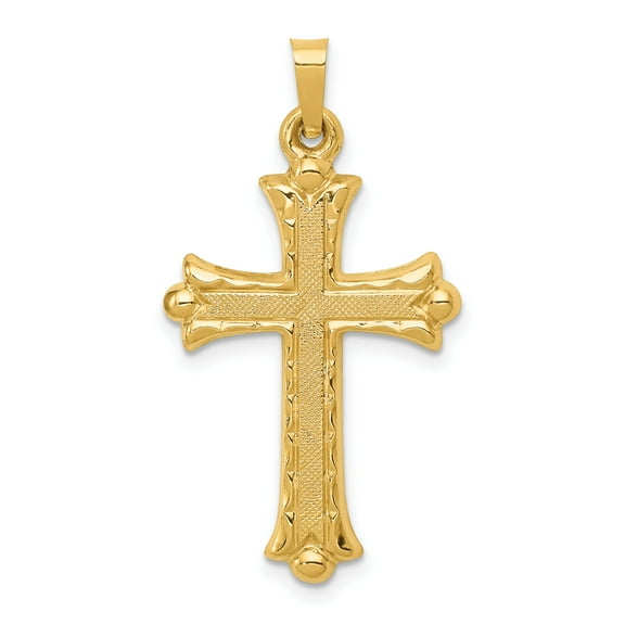 14K Yellow Gold Hollow Cross Pendant Charm Jewelry
