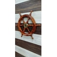 thumbnail image 2 of Nautical Wooden Ship Steering Wheel Decor Brown Handle 18", 2 of 6