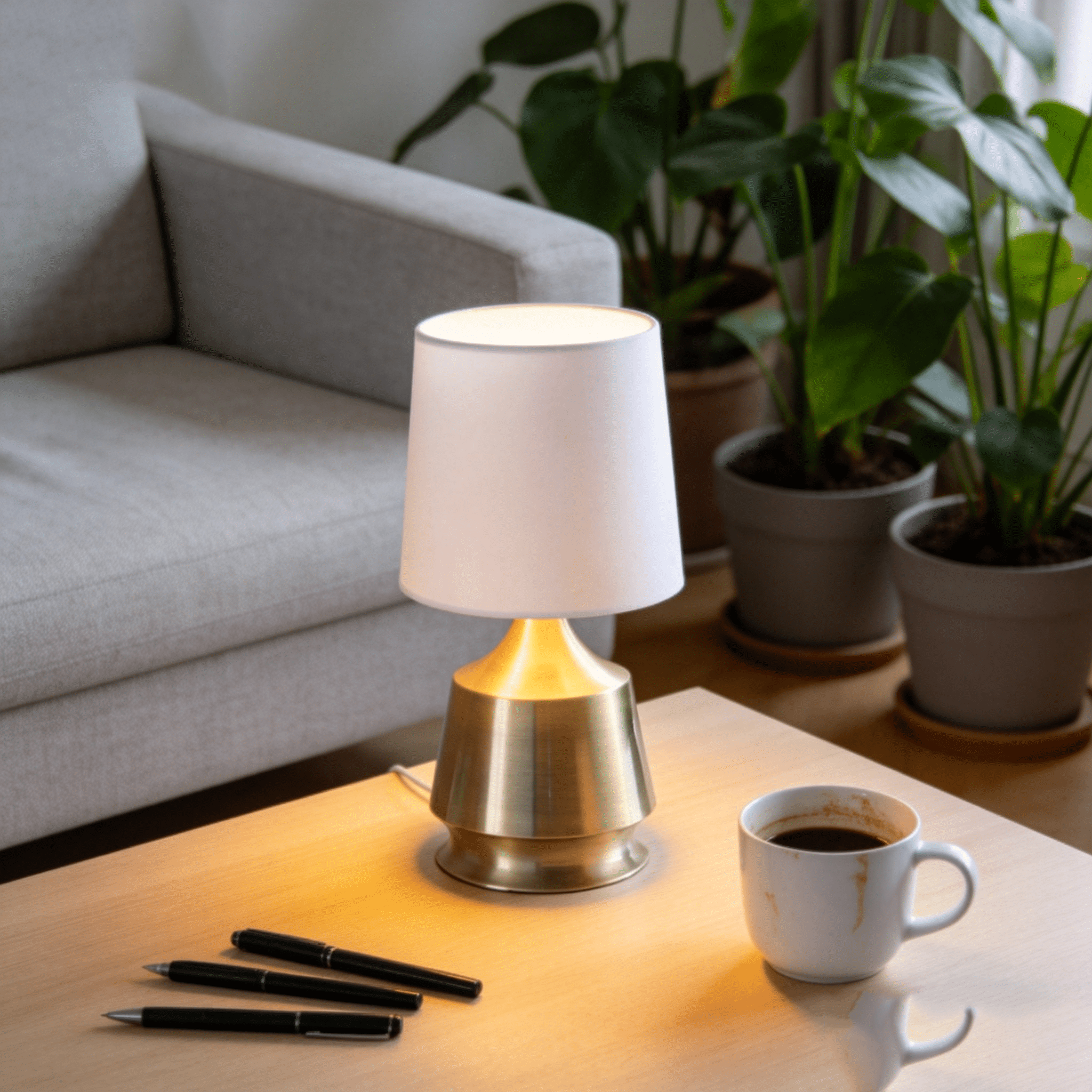 JERFIT 14" Table Lamp, Antique Brass Metal Base with White Drum Shade, Inline On/Off Switch, UL Listed, for Living Room Bedroom Office
