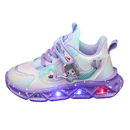 

BOBOGOJP Sneakers for Girls Children Casual Breathable Non-Slip Light up Walking Luminous Sport Running Shoes (Purple 2)
