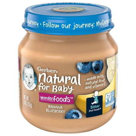Gerber 2nd Foods Natural for Baby Wonder Foods Baby Food, Banana Blueberry, 4 oz Jar (10 Pack)