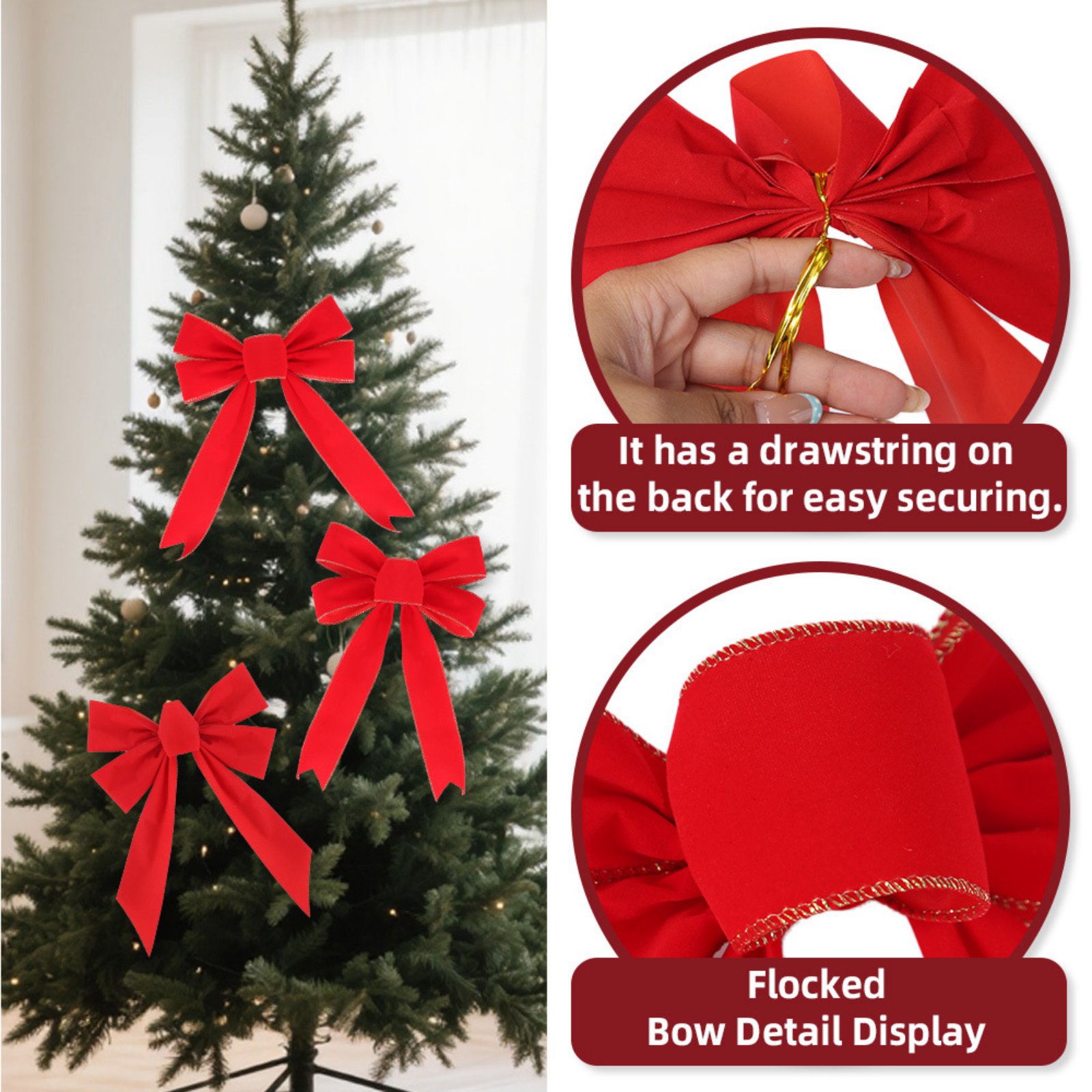 12 Pcs Christmas Red Bow Christmas Wreath Bows Christmas Velvet Bows Large Xmas Tree Ornaments Xmas Decoration Handmade Crafts for Home Outdoor Indoor Party