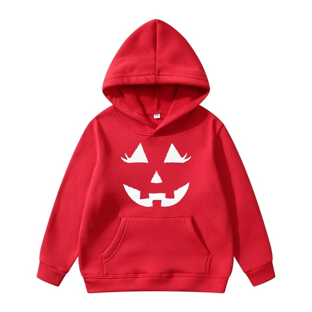 SNPOSN Garçons Halloween Imprimé Graphique Chandail à Capuche Veste Douce Confortable Décontracté Ensemble Chandail en Molleton Enfants 9-10 Ans Rouge