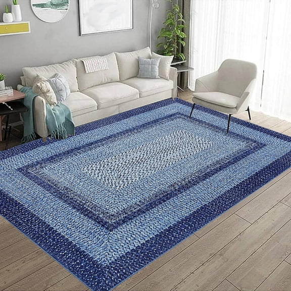 8x10 Navy Blue Vintage Braided Washable Farmhouse Area Rug