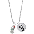 thumbnail image 1 of Delight Jewelry Silvertone 2-D Christmas Dog with Red Hat Silvertone Script Initial Disc - G - Charm Necklace, 20"+3", 1 of 4