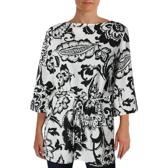 Lauren Ralph Lauren Womens Richardson Floral Print Boat Neck Casual Top