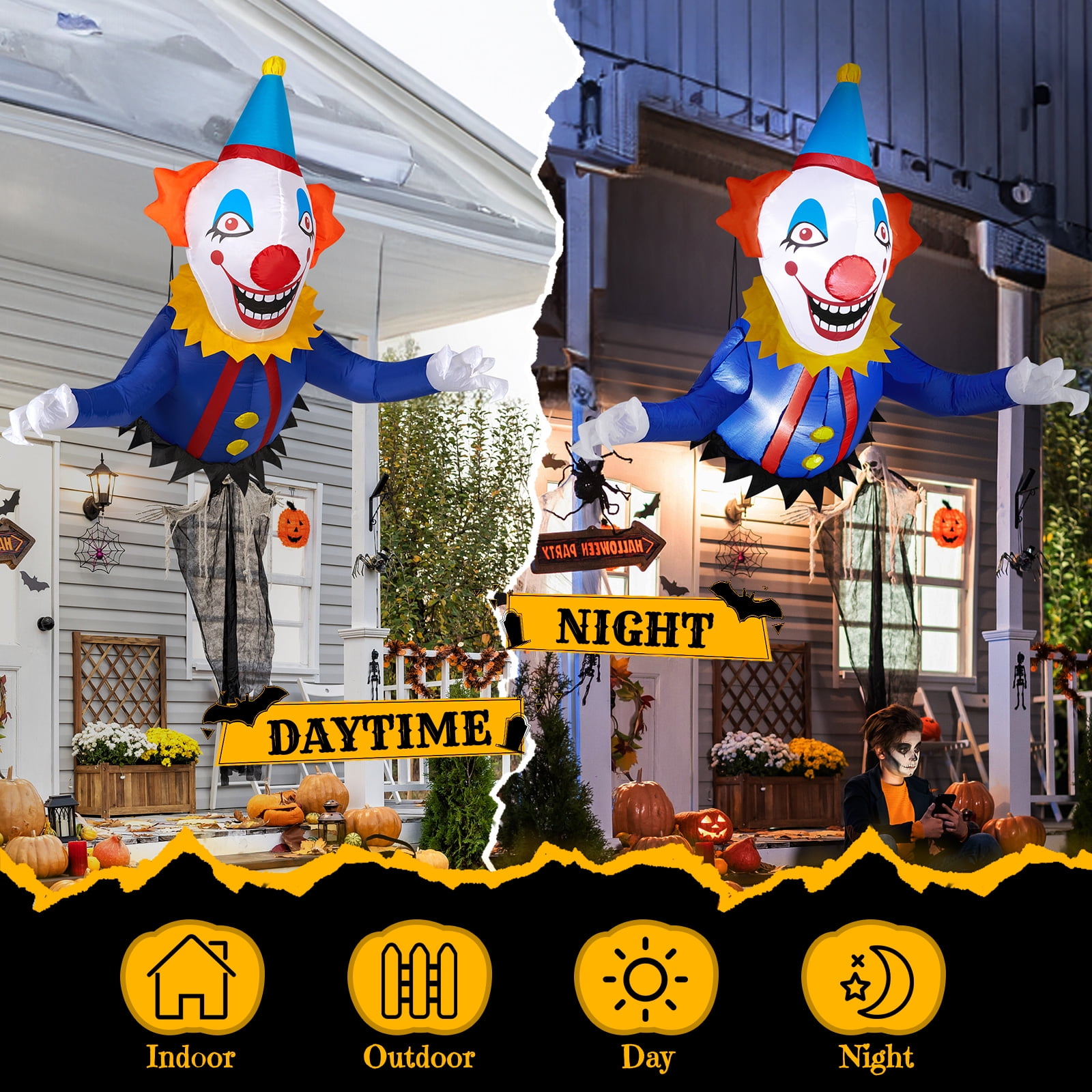 3.3 FT Halloween Inflatable Clown Decoration Spooky Clown Broke Out from Window Scary Blow up Decor with Built-in LED Lights for Indoor Outdoor