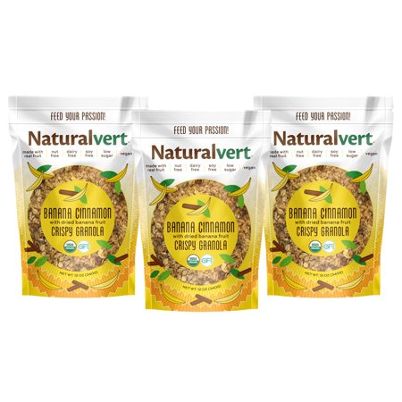Naturalvert Organic, Gluten free, Vegan granola- Banana Cinnamon Vegan 12oz (Pack of 3)