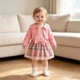 thumbnail image 2 of enyan Baby Girl Clothes Toddler Dresses Set Fall Long Sleeve Cami Skirt Romper Jumpsuit+Little Coat Princess Cardigan Dress 2Piece Winter Outfits Pink，9-12 Months, 2 of 5