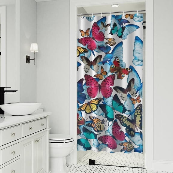 Butterfly Blue Pink Wing Pattern Shower Curtain 36"x72" ,Bathroom Decorative Shower Curtains Set with 12 Hooks,Modern Waterproof Washable Shower Curtain