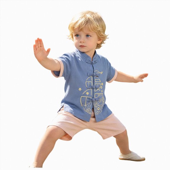 Kogui Baby Boy Outfits Newborn Sets Toddler Baby Boy Summer Clothes Embroidery Short Sleeve T Shirt Plaid Shorts Sets Cute Boys Summer Outfits 2T 3T (Blue,2-3 Years)