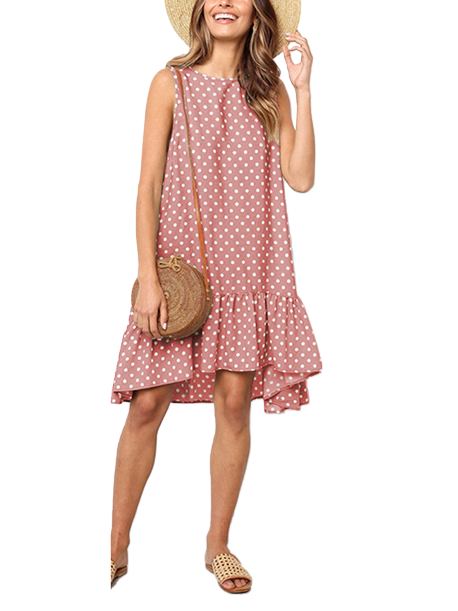 pink polka dot mini dress