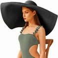 thumbnail image 3 of NAMZI women's oversized beach hat wide brim large sun hat women's soft foldable giant straw hat can be stored UV-resistant summer hat (rose red), 3 of 5
