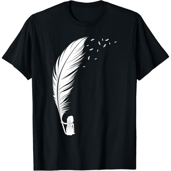 beautiful graphic art feather design T-Shirt men and women can wear, black, white, gifts.