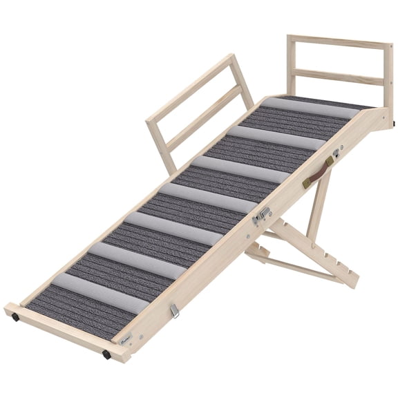 Folding Dog Ramp with Side Rails 4 Adjustable Heights 15 to 19 Inches for Small Large Pets