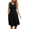 thumbnail image 2 of AOMPMSDX Women Casual Summer Solid Sleeveless Dress With Pockets V Neck Tank For Beach Dresses Black XXL, 2 of 6