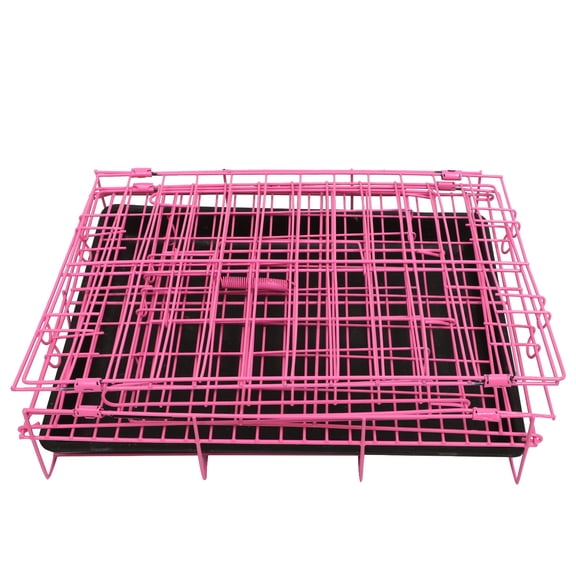 OUNONA Durable Pink Iron Pet Cage Folding Dog Cage for Safe Comfortable Travel