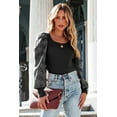 thumbnail image 5 of Women's Black Flower Puff Sleeve Ribbed Knit Top, 5 of 5