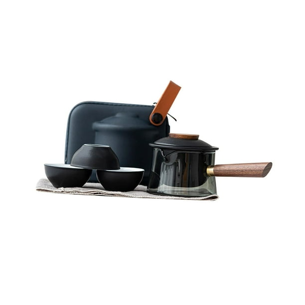 Juego de tazas de té chinas, juego de tazas de té de porcelana, estuche de almacenamiento portátil, juego de té chino Kung Fu Negro