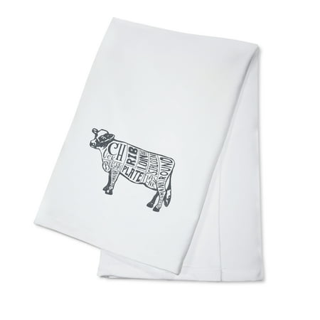 Beef - Butchers Block Meat Cuts - Blue Cow on White - Lantern Press Artwork (100% Cotton Kitchen