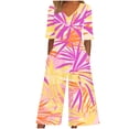 thumbnail image 3 of TaTaai Womens Jumpsuit Pants Short Sleeve V Neck Back Zipper Side Pocket Geometric Print Solid Soft Lightweight Casual Romper for Summer Gift, 3 of 5