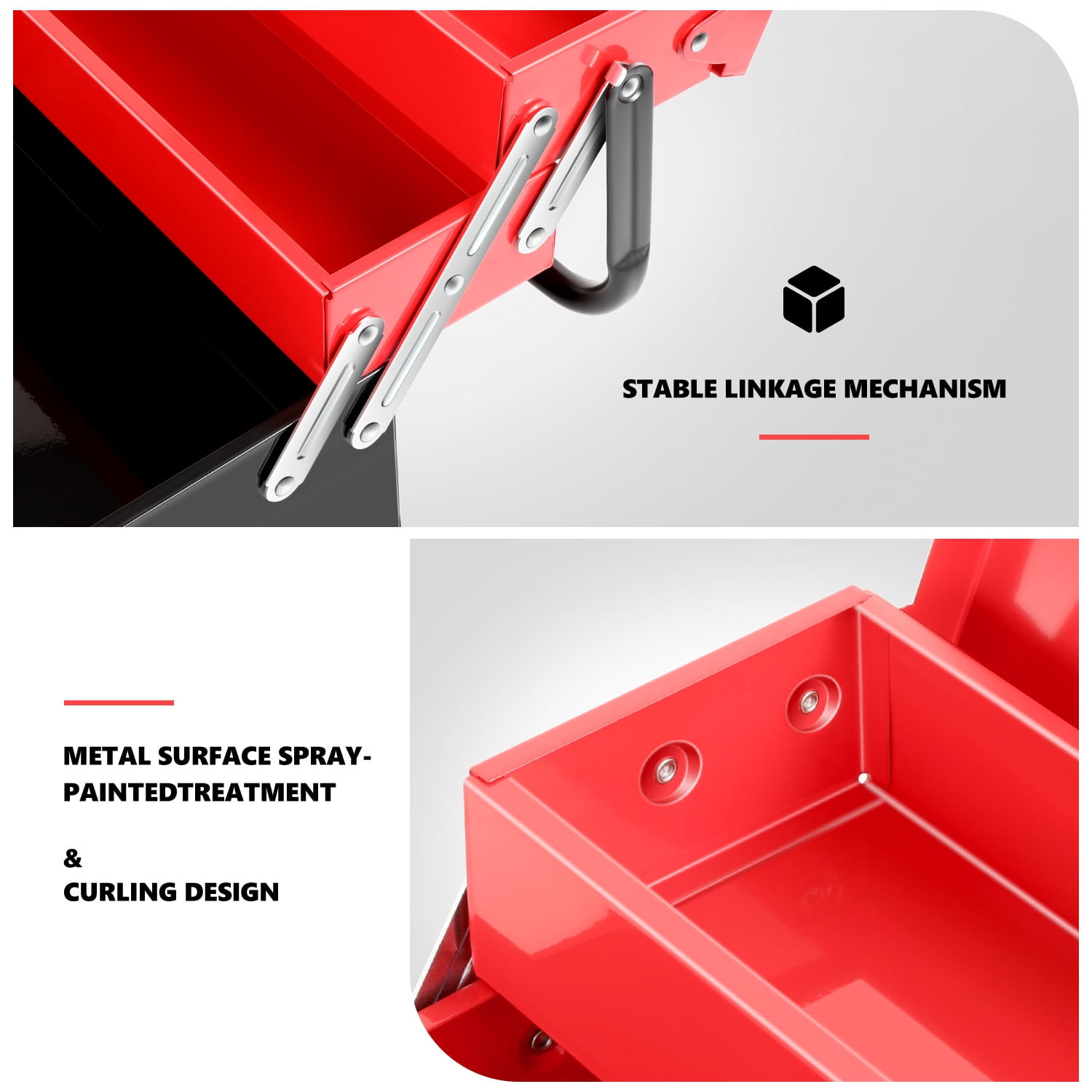 DNA Motoring TOOLS-00411 Red 18" 3 Level Multi-Function Foldable Repair Tool Box Storage With Lock Hole + 5 Drawers + Handle