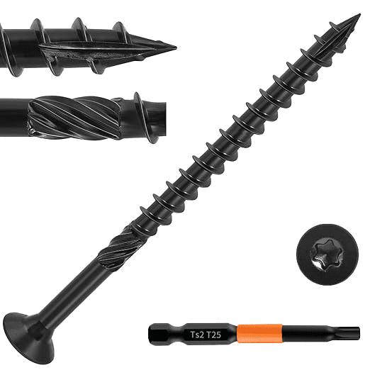 #8*1-1/2" Wood Screws, 550Pcs Black Epoxy Coated Self-Tapping Exterior Structural Screws with Knurled Shoulder, for Decking, Fencing, Woodworking
