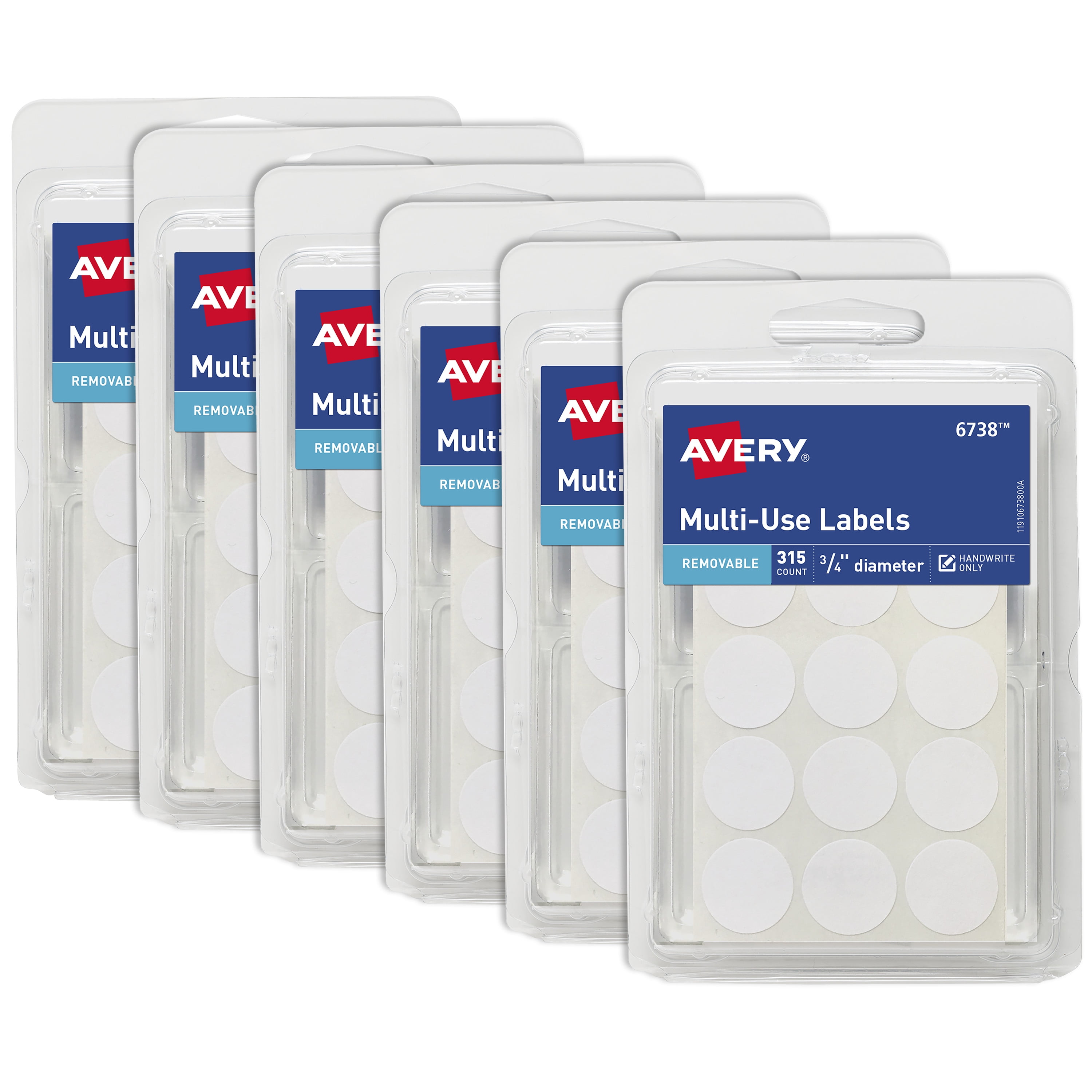 Avery Multi-Use Round Removable Labels, .75' Diameter ID Labels, White, Handwrite-Only, 6-Pack, 1,890 Labels Total (36738)
