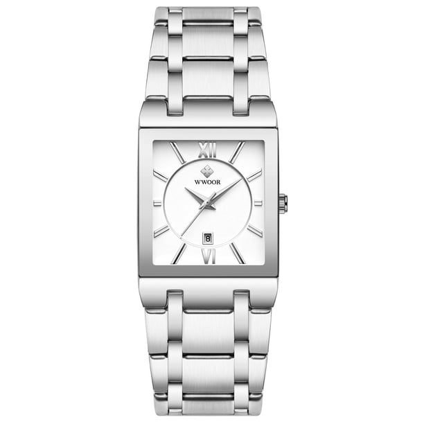 Reloj de cuarzo automático no mecánico con correa de acero cuadrada para hombre, reloj resistente al agua