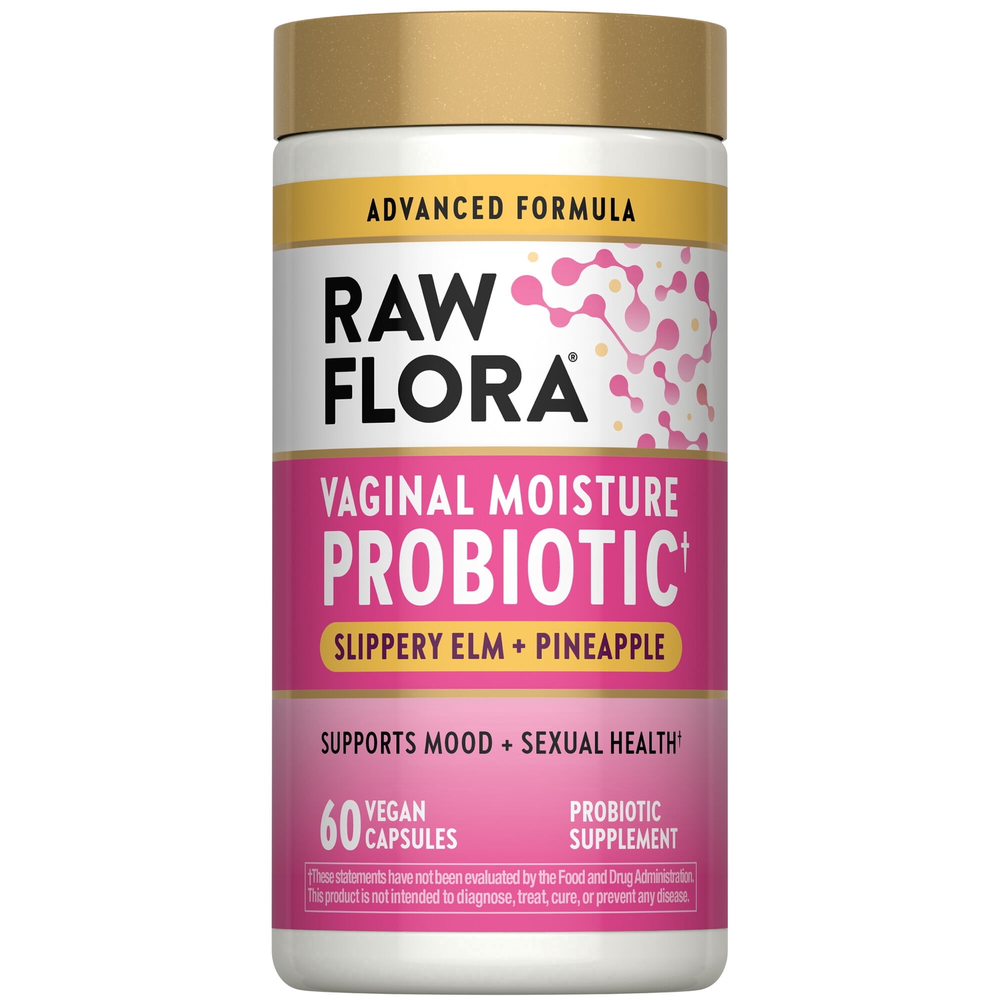 Vaginal Moisture Probiotics | 60 Capsules | by with Slippery Elm and Pineapple | by Raw Flora