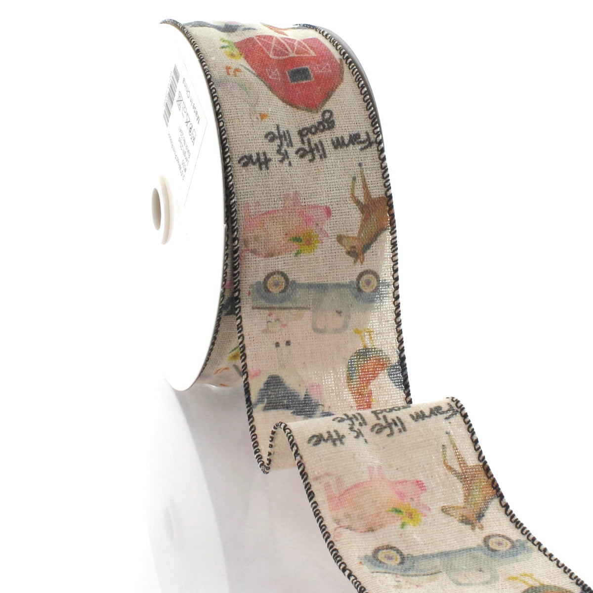 2 1/2" Wired Ribbon Farm Life Burlap 25yds