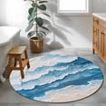 thumbnail image 4 of Abstract Blue Round Living Room Rugs 4 ft, Beige Gradient Ocean Wave Oil Painting Style Washable Area Rug with Non-Slip Sturdy Edge Binding Round Carpet for Entryway Kitchen Bedroom Bathroom, 4 of 9