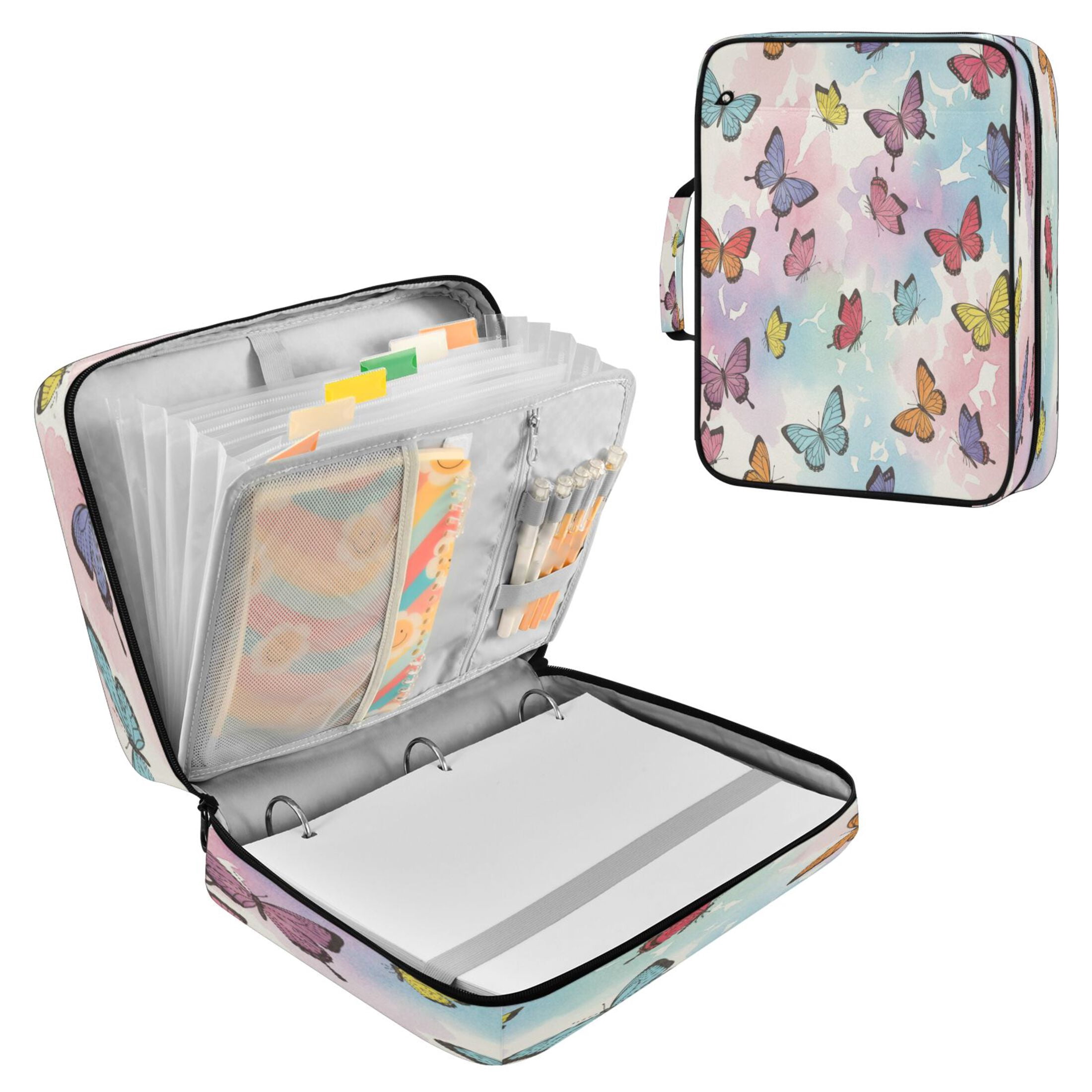 BZSMCE Butterflies Colorful Butterfly Pattern Water-Resistant Filing Folder Binder Organizer Keeper 1.2 Inch 3-Ring 7-Pocket Expanding File