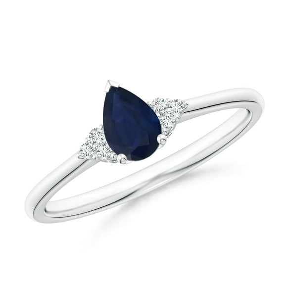 Three Stone Band Ring Pear 2 Ctw Blue Sapphire Gemstone 925 Sterling Silver Women Wedding Ring Jewelry Size US- 4