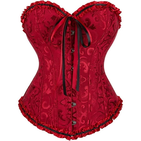 

QWZNDZGR Women s Lace Up Boned Overbust Corset Bustier Lingerie Bodyshaper Top