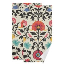 Yayeee Hand Towels for Bathroom Set of 2 Quick Dry Super Absorbent Soft Hand Shower Towels, 28" x 14", Beige Red Floral