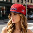 thumbnail image 6 of USA Flag Embroidered Flat Brim Baseball Cap, Unisex Hip‑Hop Snapback Sun Hat For Street Dancing Casual Wear, 6 of 8