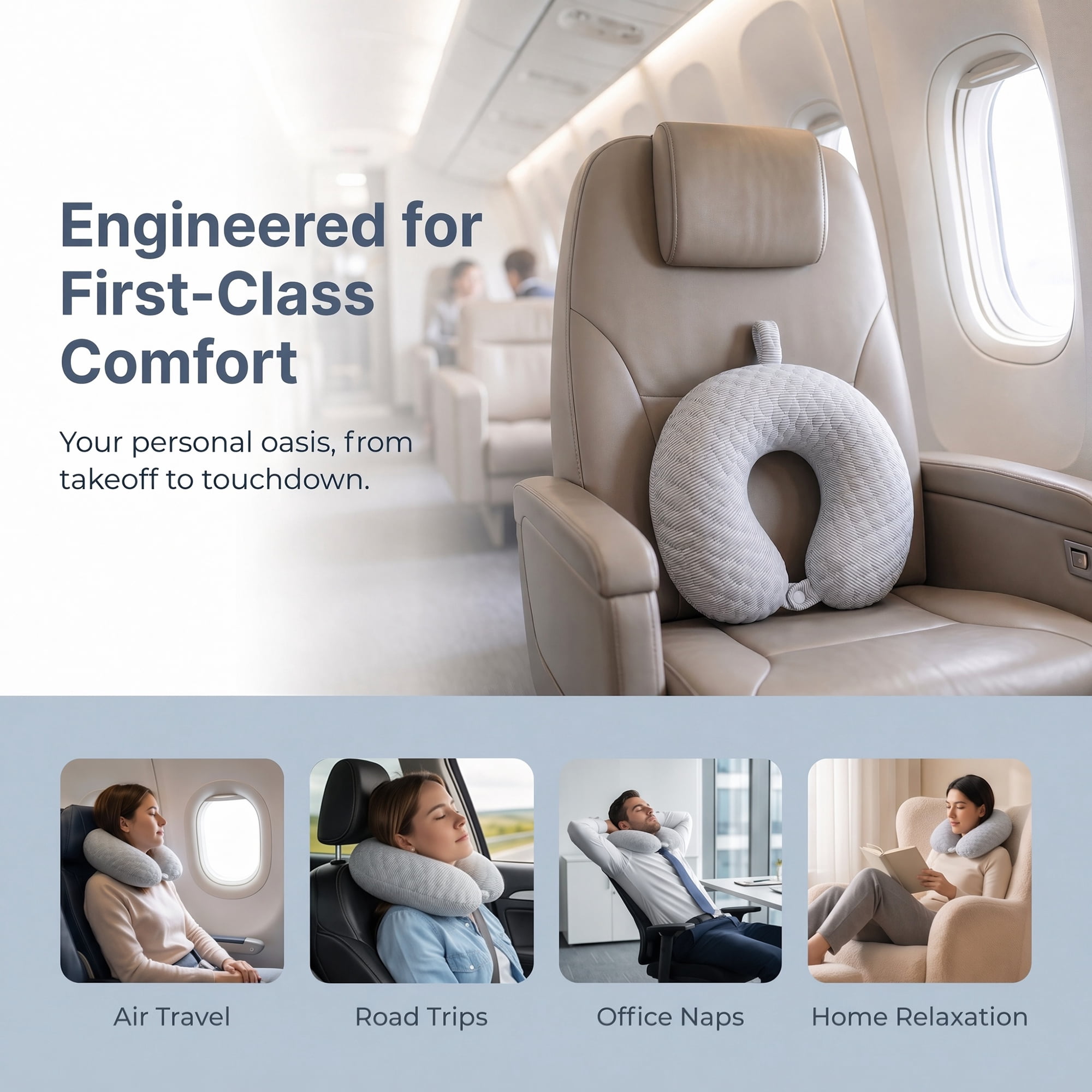 Unique Bargains Memory Foam U Shape Travel Neck Pillow for Office Naps Gray 12"x12"x4"