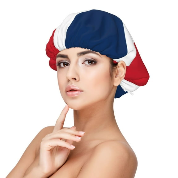 Dominican Republic Flag Satin Bonnet Adjustable Hair Bonnet For Sleeping Hair Bonnets For Women Curly Natural Hair