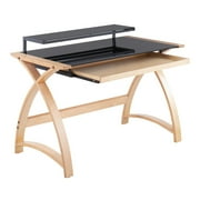 Indoor Home Office Furniture Bentley Mid-Century Modern Office Desk In Natural Wood And Black Glass
