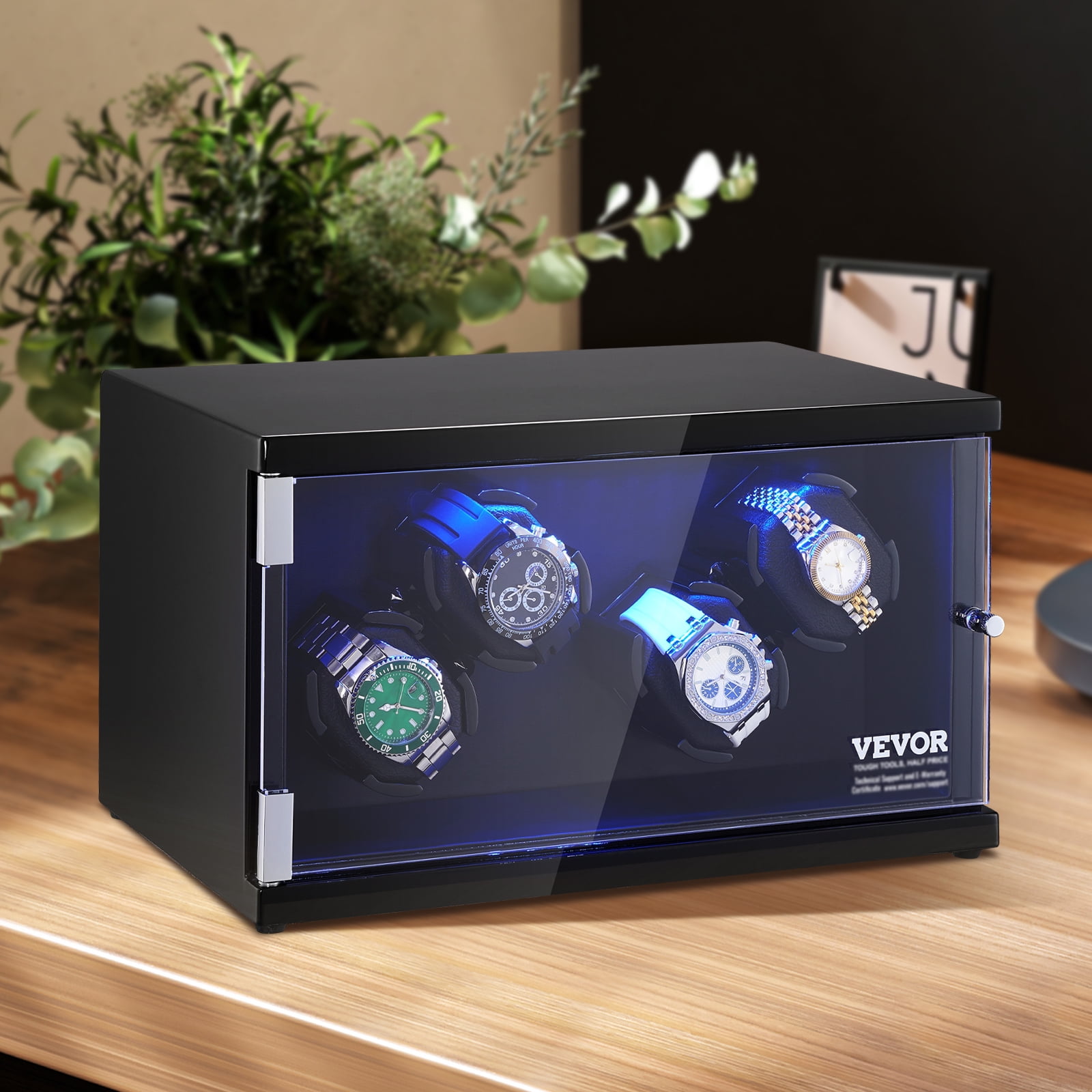 KFFKFF Watch Winder for 4 Automatic Watches with 2 Quiet Japanese Mabuchi Motors